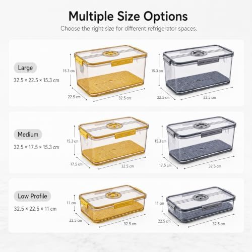 Fridge Storage Box with Drain Tray, Refrigerator Storage Container