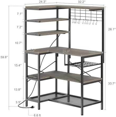 L-Shaped Bakers Rack with Power Outlets
