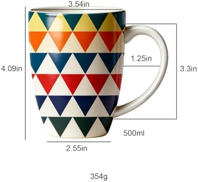 Bohemian Ceramic Coffee Mugs Set of 4, 15oz/450ml Geometric Pattern