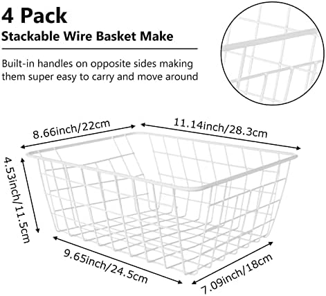 4 Pack Deep Freezer Organizer Bins, Stackable Wire Baskets