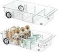 MANO 2 Pack Divided Rolling Refrigerator Tray Clear Roll Out Fridge