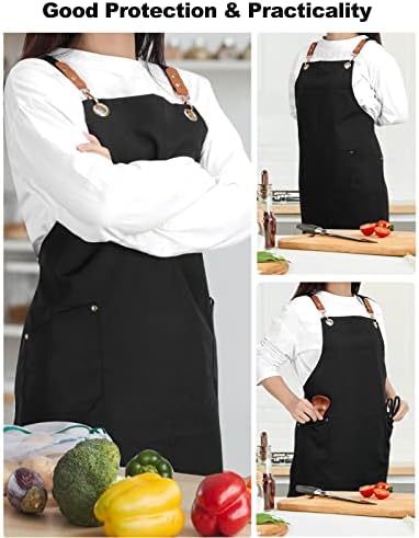 Apron for Women Men with Long Adjustable Cross Back Straps and Large