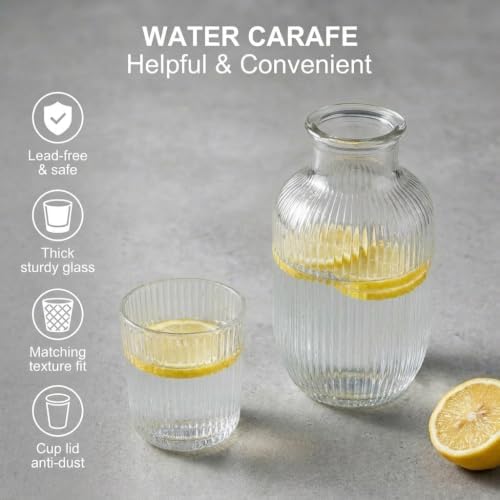 Vintage Bedside Water Carafe and Glass Set, Glass Bedside Carafe with