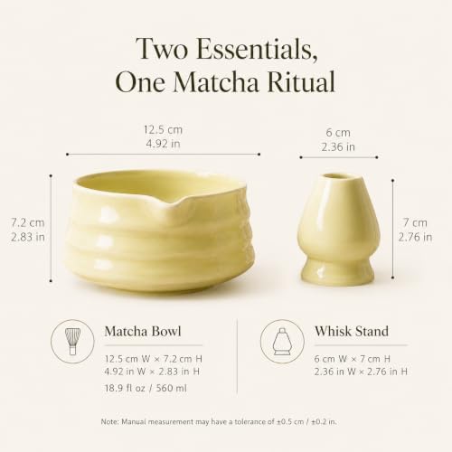 Matcha Bowl Set with Whisk Holder, 560ml Ceramic Chawan