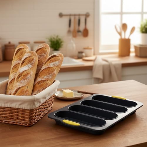 French Bread Hoagie Sub Roll Baking Pans 4-slot Mold, Non Stick