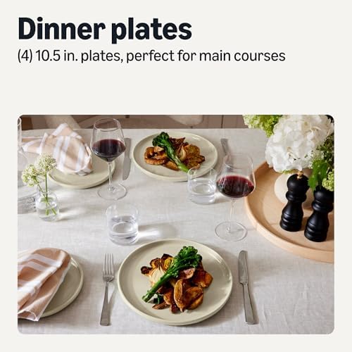 Amazon Basics Glazed Stoneware Dinner Plates, Ceramic 4-Piece Set