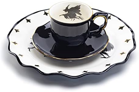 Potter's Studio Flying Witch Black Gold Tea Cup and Saucer + Witches