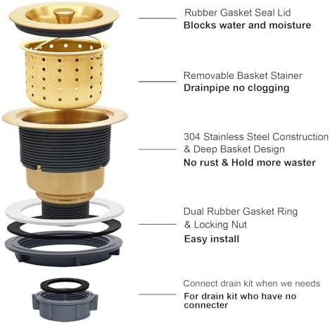 GZILA 3-1/2-Inch Kitchen Sink Drain Strainer, Brushed Gold