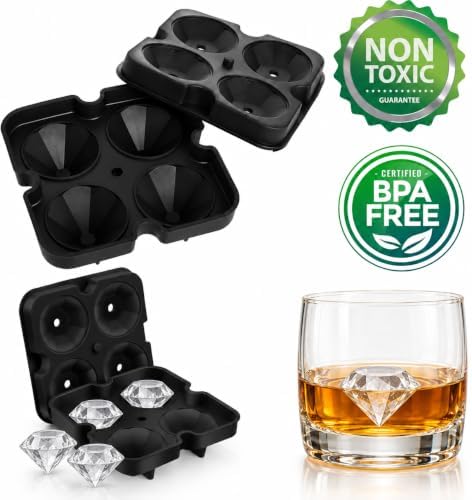 2 Pack Diamond Ice Cube Tray Silicone Mold with Lid, 4 Large