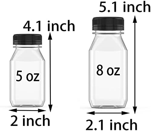 8 Ounce Plastic Juice Bottle Drink Containers with Black Lids, 5 Pcs