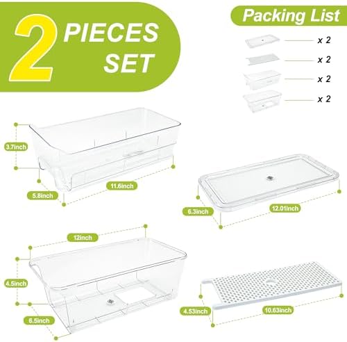 2-Pack Fridge Organizers and Storage, Clear Refrigerator Containers