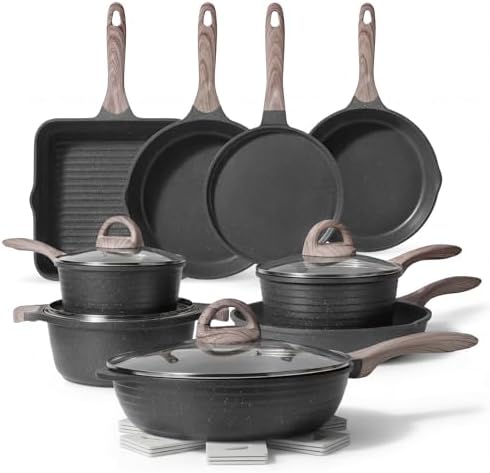 JEETEE Pots and Pans Set Non Stick 23pcs, Healthy Kitchen Cookware