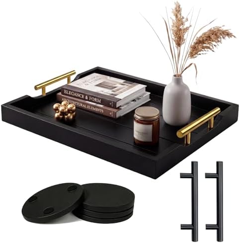 Wood Serving Trays with Metal Handles,Decorative Tray,Black
