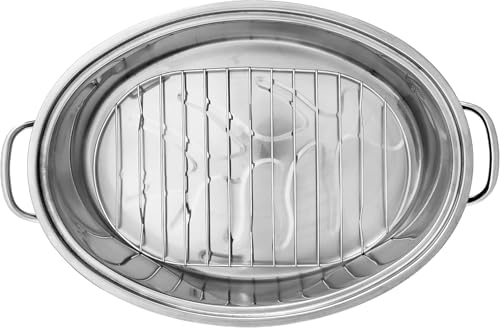 Fox Run Oval Roaster Set, Stainless Steel, 10-Quart