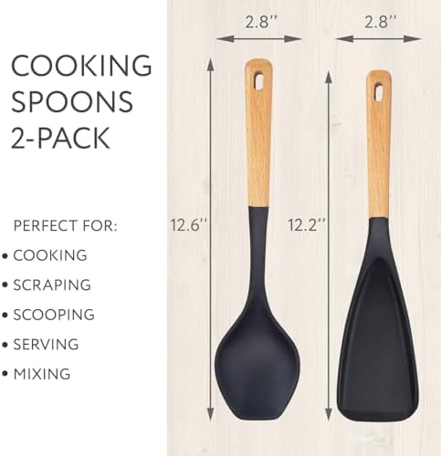 Spatula Spoon 2-Pack, Silicone Cooking Spoon for Nonstick Cookwares