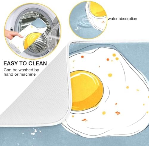 OTVEE Breakfast Egg Print Dish Drying Mat for Kitchen Counter