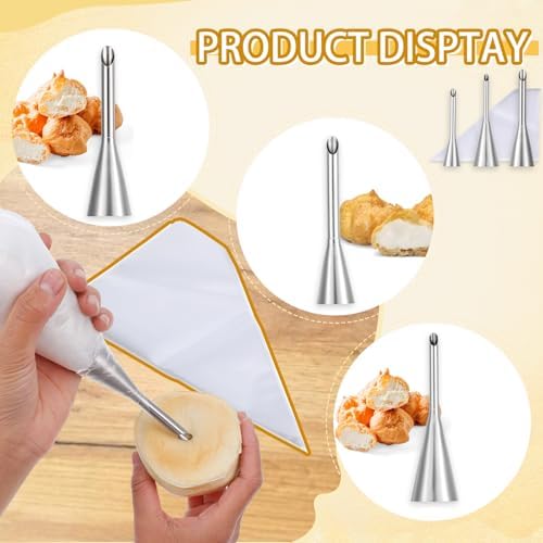 3 Pcs Puff Cream Filling Piping Tips Kit, Long Piping Nozzle