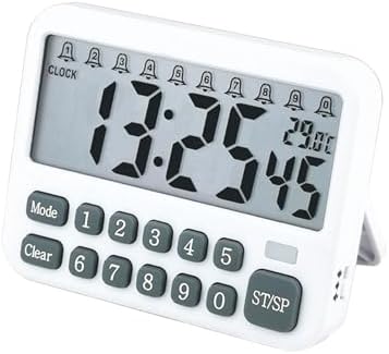 Digital Multifunction Timer with Clock, 10 Preset Alarms, White