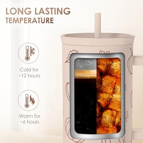 SANDJEST Pumpkin Tumbler with Handle and Straw 40oz – Stainless Sleel