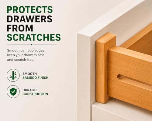 Bamboo Drawer Dividers 4 Pack, Adjustable Spring Loaded Drawer