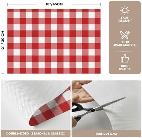 Artoid Mode Buffalo Plaid Vinyl Placemats Set of 4, 12x18 Inch