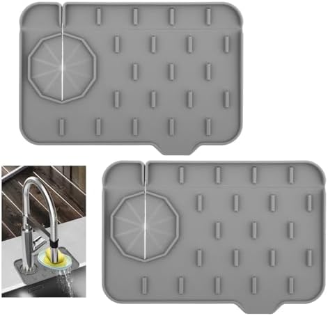 2Pcs Silicone Sink Faucet Splash Guard Mat Sponge Holder