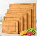 Bamboo Cutting Boards 5-Piece Set (S/M/L) with Juice Grooves &
