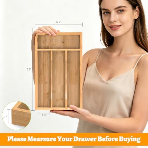 Small Silverware Drawer Organizer, 4 Slots Kitchen Drawer Tray