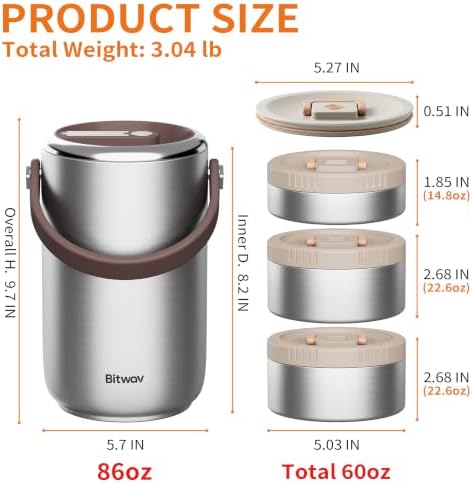86oz Stainless Steel 3-Tier Bento Lunch Box