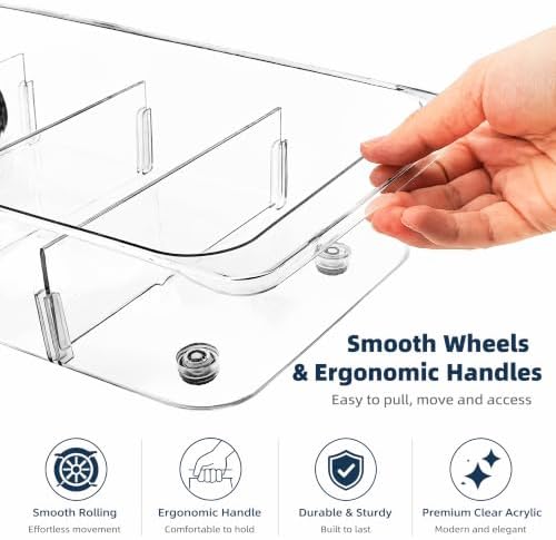 2 Pack Refrigerator Organizer Bin with Wheels, Roll Out Pantry Storage