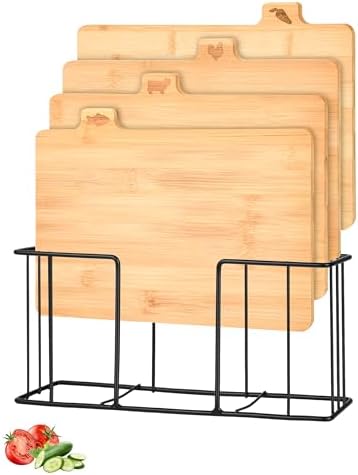 Bamboo Cutting Board Set with Meatal Stand, Lexda 4PCS Eco-Friendly