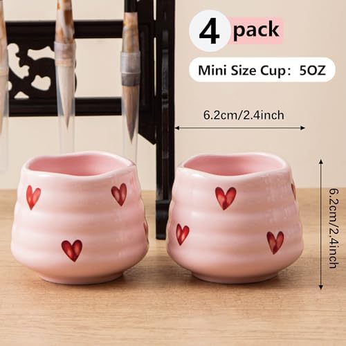Ceramic Tea Cup Set, 5OZ Espresso Cups, Pink Love, Set of 4