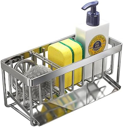 Sink Caddy Sponge Holder, Stainless Steel, Silver