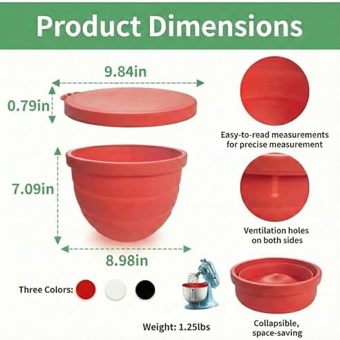 Foldable Silicone Bowl Liners with Lid for KitchenAid Mixer