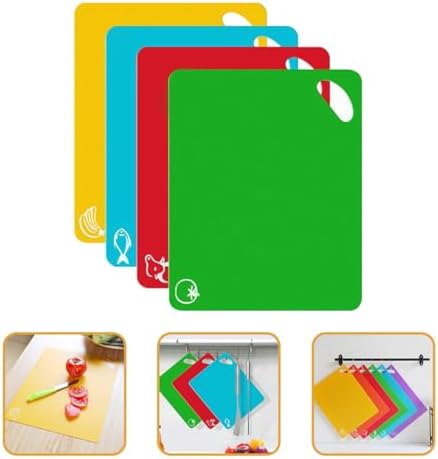 Non-slip Plastic Cutting Board Set 4pcs with Color-coded Food Icons