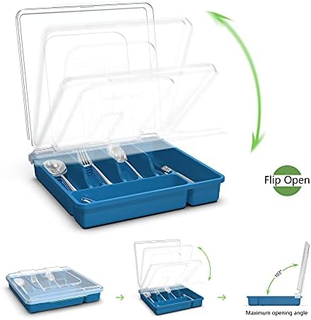 Flatware Organzier with Lid, Plastic Silverware Tray for Drawer, 5