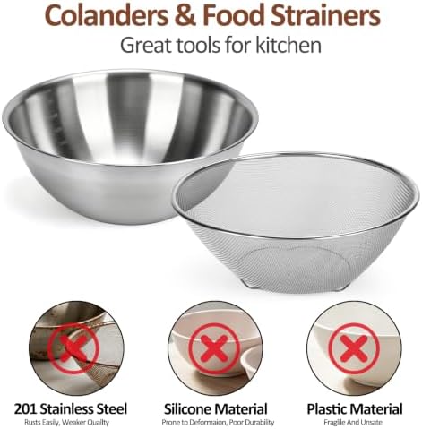 10.63’’ 9.84’’ Stainless Steel Colander Set Strainer Bowl, 4 PCS