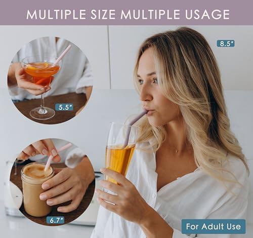 4-Size Reusable Silicone Straws with Travel Keychain Cases-Portable