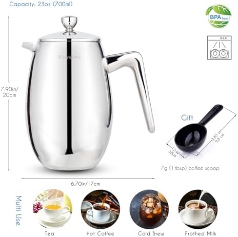 Easyworkz Nando French Press, 23 oz, Stainless Steel