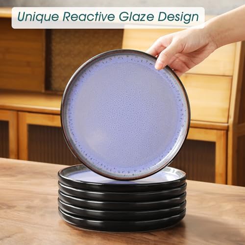 vancasso Plates and Bowls Sets, 18 Pieces Stoneware Dinnerware Sets for 6, Kitchen Dish Set Mircowave and Dishwasher Safe Dinner Set Ceramic Dishware, Light Purple, Series AMBER