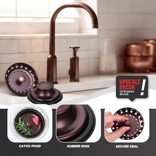 Hushee 2 Pcs 3.5 Inch Kitchen Sink Strainer Stopper, Oil Rubbed Bronze