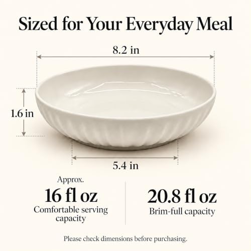 8 Inch Ceramic Pasta Bowls, 4 Pack, 21 Oz Serving Bowls, White