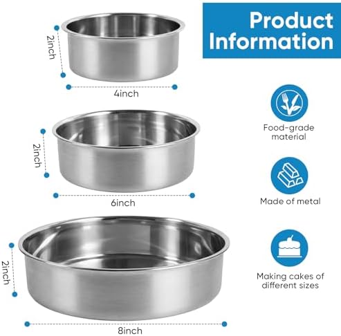 4 6 8 Inch 3-Piece Round Cake Pan Set with 150 Parchment Paper Liners