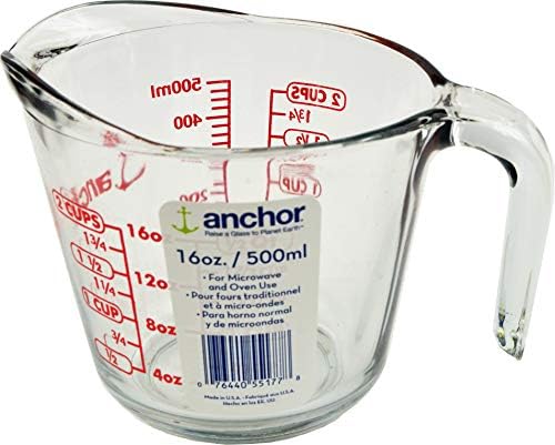 Anchor Hocking 2 Cup (16 Ounce) Glass Measuring Cup, clear glass with