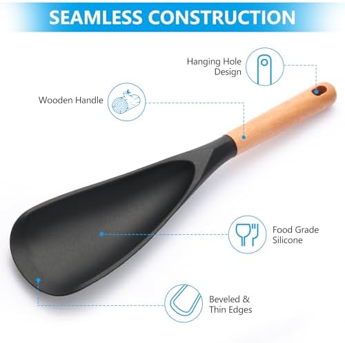 2 Pcs Wooden Handle Silicone Cooking Spoon Set for Nonstick Cookware