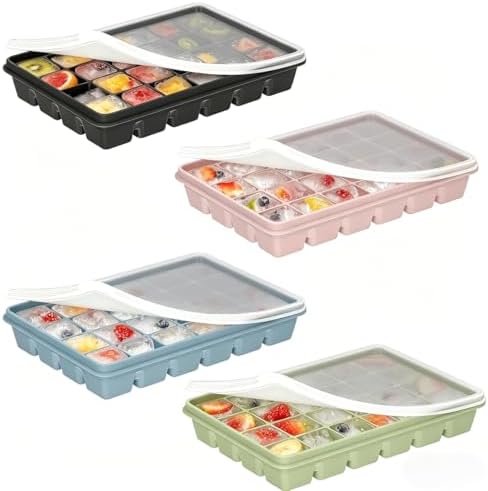 Silicone Ice Cube Trays with Lid, 4 Pack Easy Release Stackable Ice