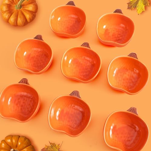 12 Pack Ceramic Pumpkin Bowls, 6 oz Small Fall Ramekins, Pumpkin