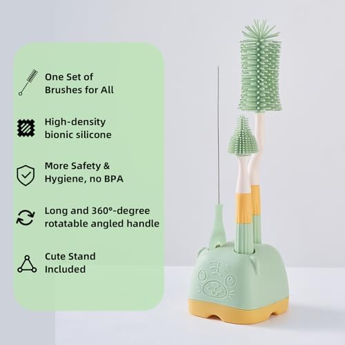 3 in 1 Baby Silicone Bottle Brush Set, Multipurpose Bottle Cleaner