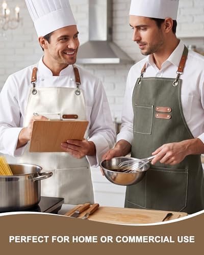 6 Pcs Chef Apron with Cross Back Straps for Men Women with Pockets