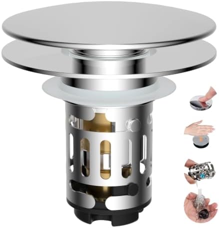Hibbent Upgraded 3 in 1 Bathroom Sink Drain Strainer, Universal Pop Up